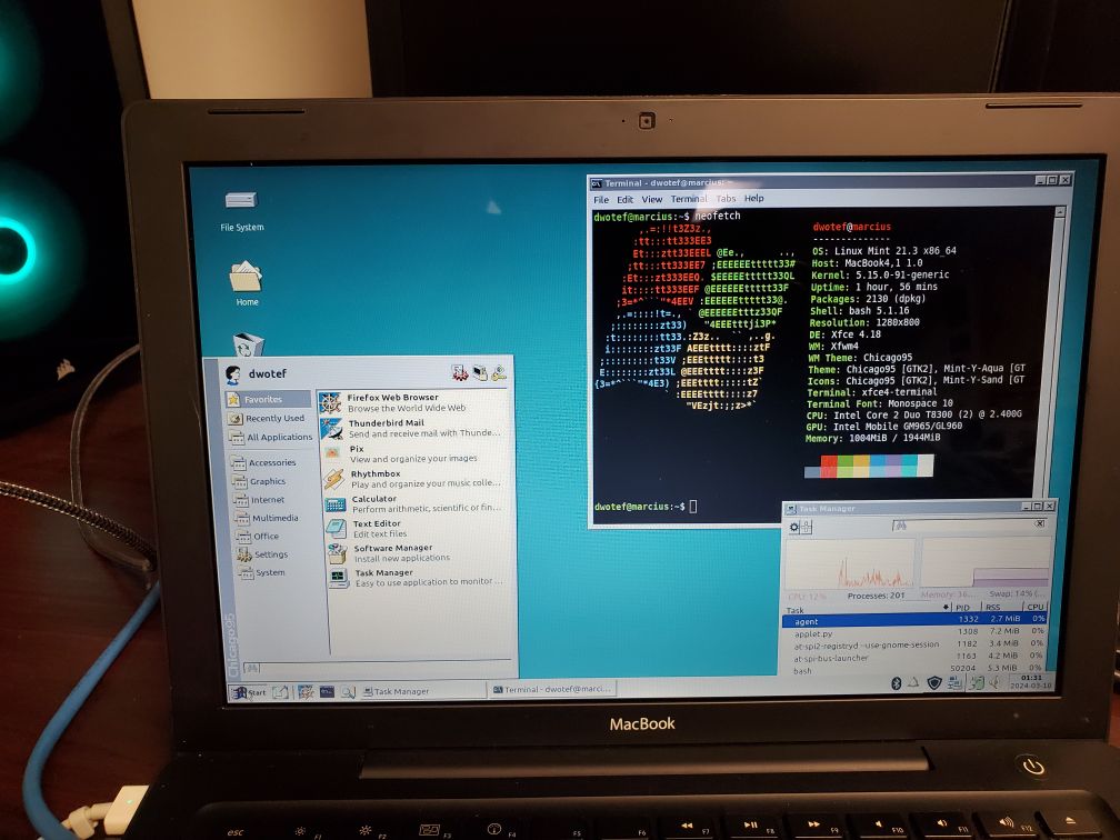 Linux pretending to be Windows on a 2008 Macbook