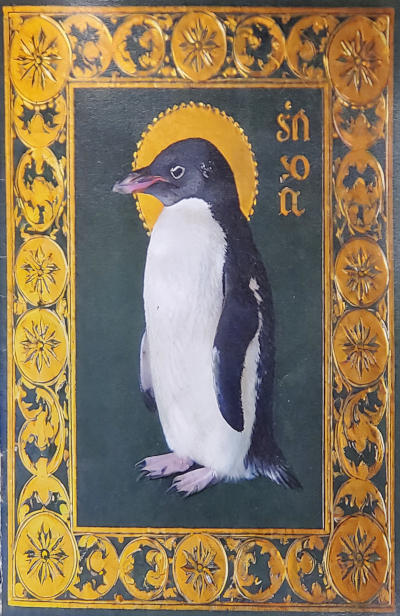 a penguin appearing as a saint